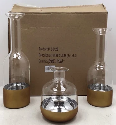 Sullivans Rust Gold Banded Glass Bottle Vases Set of 3 - Open Box SMALL Defects - Image 1 of 4