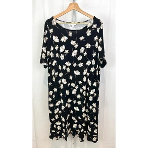J. JILL Gr. L Midikleid Blumen Kurzarm Flattersaum Stretch schwarz grau  - Bild 1 von 6