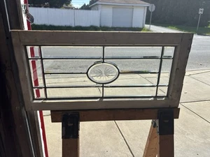 ~ ANTIQUE FULL BEVELED TRANSOM WINDOW IN ZINC WHEEL CUT ETCHED ~ 35 X 17 SALVAGE - Picture 1 of 10