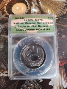 2014 D United States Baseball Hall of Fame Half Dollar / 50C ANACS MS70 - Picture 1 of 7
