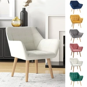 Luxe Velvet-Feel Accent Chair w/ Wide Arms Slanted Back Wood Legs - Picture 1 of 67