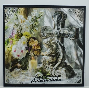 Biglietto fatto a mano lutto condoglianze angelo croce candela biglietto lutto - Foto 1 di 1