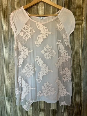 Top Tempo Paris Rosa Italia Talla L Seda Transparente Floral Bordado Femenino Coqueta Foto 1 de 4