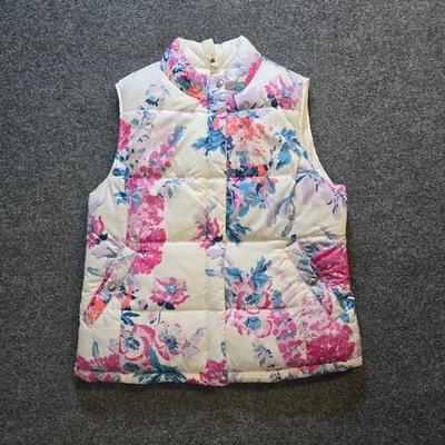 Joules Vest Womens Size 8 Pink White Floral Puffer Reversible Zip Casual Whimsy - Image 1 of 4