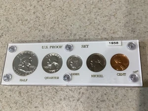 1958 PROOF SET Franklin Half dollar Quarter Dime Nickel Penny CAPITAL HOLDER - Picture 1 of 6