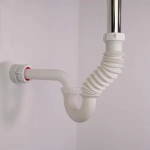 Flexible P-Falle 1-1/4 weiß PVC Waschbecken Abflussrohr Gleitverbindung einfache Installation langlebig - Bild 1 von 2