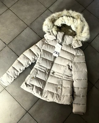 Zara Sand Beige Water Resistant Hooded Short Puffer Jacket Coat  S UK8 # P61S - Image 1 of 4
