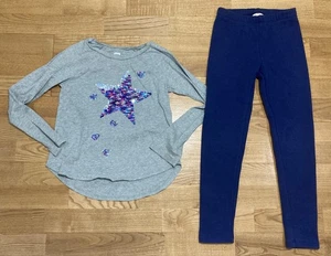 Girl's Gap & Cat & Jack Outfit Size 8 - Gray Sequin Star Top w/Fleece Leggings - Picture 1 of 8