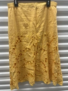 Vintage Lino Usa 100% Linen Floral Embroidered Skirt Size XL Yellow - Picture 1 of 3