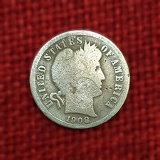 1908D United States Barber Dime 0.900 Silver Coin Overdate?