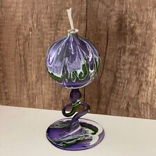 Vintage 80s Penco Flame Glow Purple Hand Blown Twisted Stem Oil Lamp with Wick