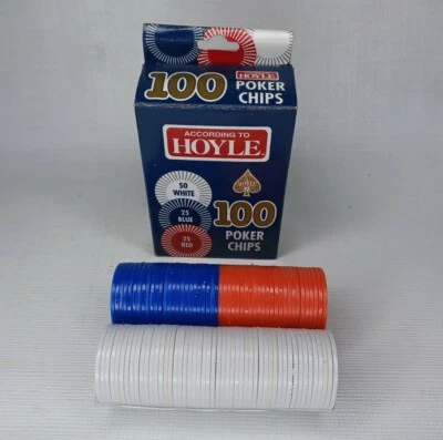 HOYLE  Plastic Poker Chips Box Of 100 Red White & Blue - Image 1 of 4