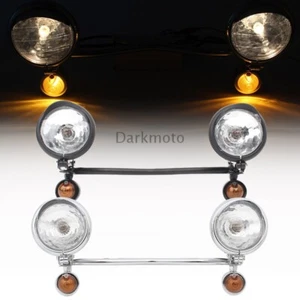 Chrome/Black Motorcycle Driving Passing LED Turn Signal Spot Fog Lights Bar Kit - Bild 1 von 14