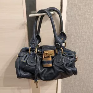 Chloe Paddington Gold Lucchetto Chiave Borsa a Mano Pelle Navy Nuova Giappone 2501R - Foto 1 di 1