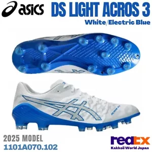 ASICS Soccer Cleats DS LIGHT ACROS 3 White/Electric Blue 1101A070.102 2025 NEW!! - Picture 1 of 13