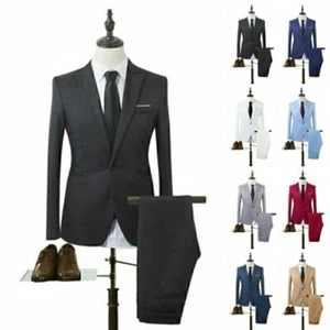 Hombre Slim Fit 2 piezas/set Traje Hombre Chaqueta Pantalones para Boda Oficina Negocios - Imagen 1 de 13