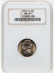 1942-D Jefferson Nickel 5C MS67 NGC - Bild 1 von 2
