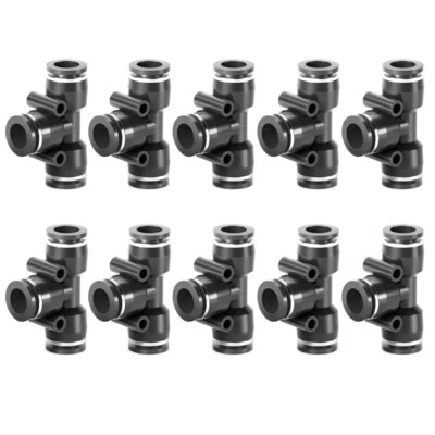 10Pcs 3/8" Od Black Push To Connect Air Fittings Tube Air Line Tee Union Push - Image 1 of 4