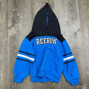 Reebok Boys Sweater Hooded Pullover Blue Black Pocket Long Sleeve Size 7 - Picture 1 of 4