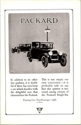 PRINT AD 1923 Packard Single Six Five Passenger & Touring 6.5 x 10 - Image 1 of 3
