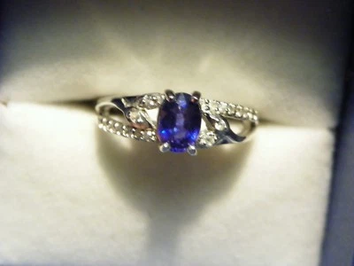 Midnight Blue Sapphire & White Zircon ring 1.42 ct in 925 Sterling Silver size 7 Foto 1 de 4