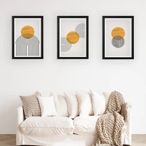 Set of 3 Abstract Geometric Art Prints Boho Wall Art Modern Neutral Decor - Picture 1 of 17