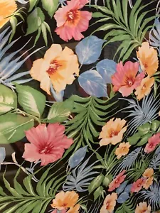 VINTAGE SHEER HAWAIIN FLORAL TROPICAL POLYNESIAN FABRIC 4.5 Yds, Rayon? Poly? - Picture 1 of 7