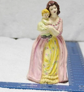 Vintage Chalkware Figurine Mother Holding Baby Daughter Gown Pink Yellow - Picture 1 of 9