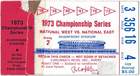 1973 NL Championship Series Game 2 Ticket New York Mets vs Cincinnati Reds 26844 Cover