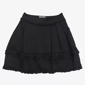 VALENTINO Spa Skirt Sz 8 Black Cotton Silk Ruffle Accents Knee Length ITALY EUC - Picture 1 of 13