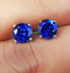 2.10ct Natural VS Blue Sapphire 14K White Solid Gold Stud Earrings Wedding - Picture 1 of 4