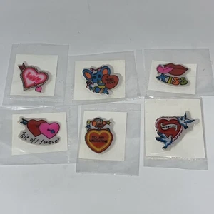 6 Vintage 80's Puffy Valentine's Sticker Lot Hearts Mouse Kiss Lips Doves - Picture 1 of 11