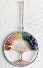 Rainbow Multi Gemstone Beaded Copper Wire Tree of Life Round Wall Hanging