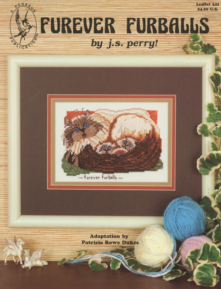 Pegasus Furever Furballs Cat Kittens Siamese Blue Eyes Cross Stitch Pattern - Image 1 of 1