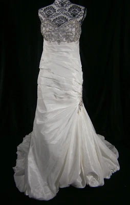 DaVinci Wedding Dress 10-12 Mermaid Ruched Satin Crystal Beaded Corset Bling - Image 1 of 4