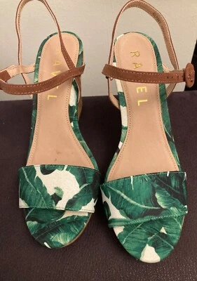 Ravel trail leaf design Strappy Sandal wedge heels Size UK4 EU 37 green & white - Image 1 of 4