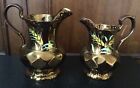 2 x Graduated Wade Harvest Pattern Copper Lustre Hand Painted Jugs