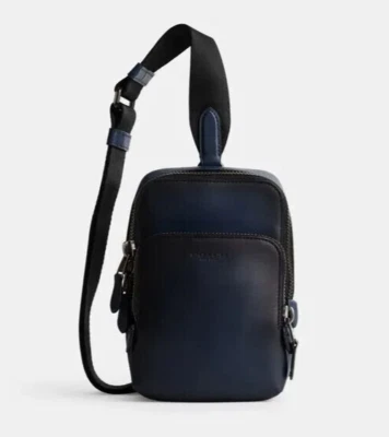 Coach Hombre Azul Profundo Cuero Curtido Gotham Sling Pack 13 (CM371) - NUEVO CON ETIQUETAS Foto 1 de 4