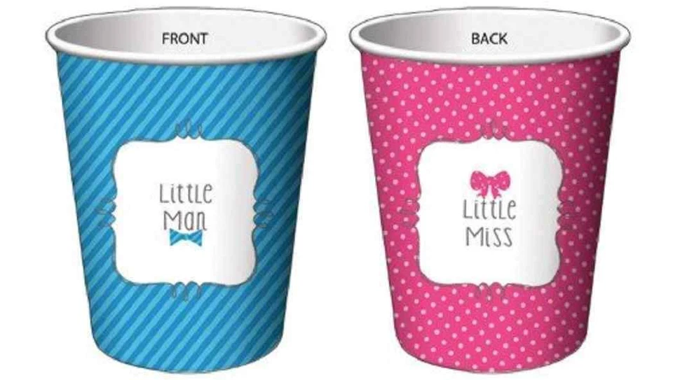Bow or Bowtie? Gender Reveal Pink Blue Cute Baby Shower Party 9 oz. Paper Cups - Image 1 of 1