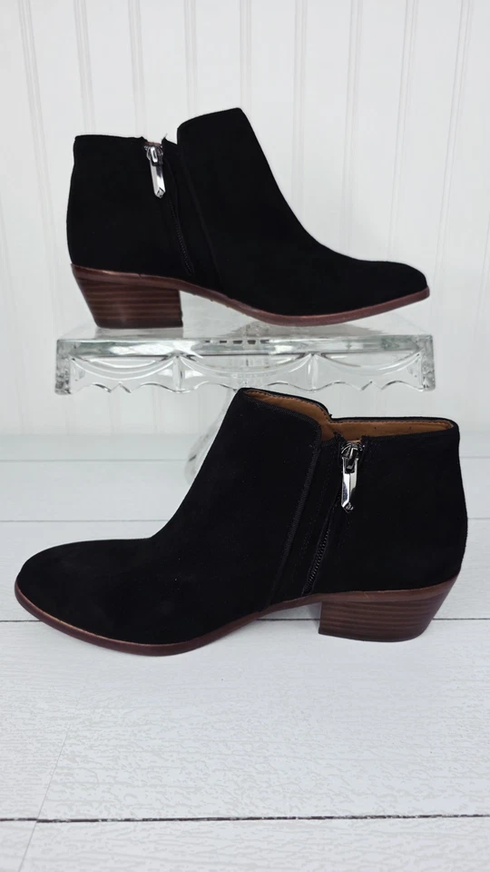 Sam Edelman Mujer Pequeña Bota Talla 7.5 Negro Gamuza Botín Tacón Bloque Boho Cómodo Foto 1 de 4