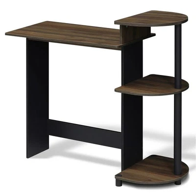 Furinno Wood Compact Computer Desk with Shelves in Columbia Walnut/Black - Image 1 of 4