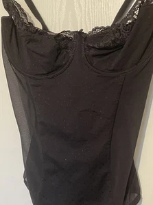 Vtg BHS Support Bodysuit 36DD Black Body Shaper Control Lingerie With Lace Bra - Picture 1 of 8