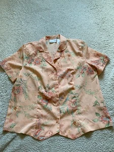 Camisa abotonada floral manga corta Alfred Dunner para mujer melocotón talla 14 - Imagen 1 de 9