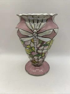 Vintage Louis Tiffany Bradford Exchange glitzernde Libellen Porzellan Vase rosa - Bild 1 von 10
