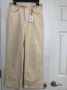Cider New Cream Wide Leg High Waist Embroidered Jeans Women’s Small Boho - Picture 1 of 12
