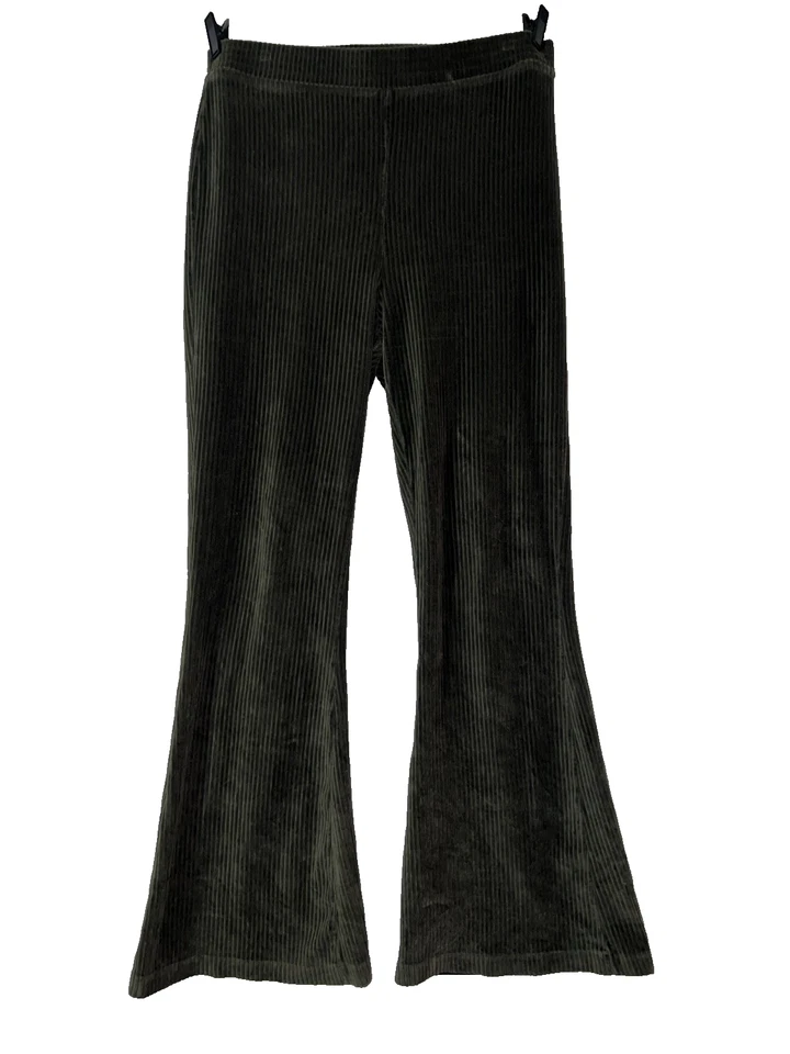 Aerie Pant Sz XL XLarge Army Green Groove-On Velour High Waisted Flare Pull-ons - Image 1 of 4
