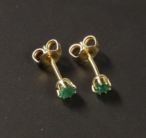 schöne 585er Gelbgold Ohrstecker mit Smaragd 3mm - Bild 1 von 2