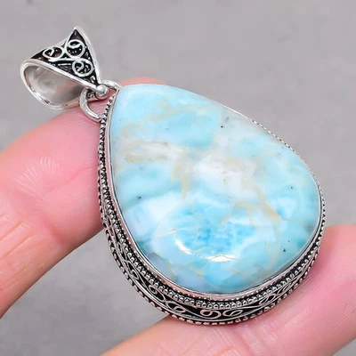 Colgante caribeño Larimar forma pera piedras preciosas regalo joyería vintage 2,3" SR 3488 Foto 1 de 4