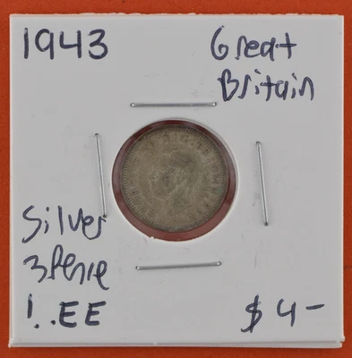 Gran Bretaña 1943 3 peniques - moneda de plata Foto 1 de 2