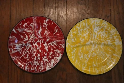 Placa de parrilla esmaltada roja y amarilla de colección 10 pulgadas remolino Foto 1 de 4
